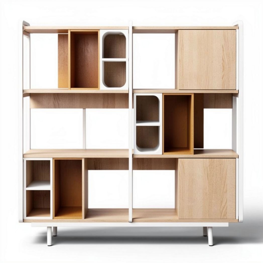 Bibliothèque en bois de chêne et blanc avec 9 compartiments 120 x 30 x 180cm