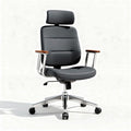 Chaise de bureau ergonomique en tissu gris avec accoudoirs en bois taille 50 x 60 x 100 cm