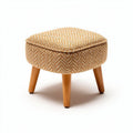 Pouf en tissu marron avec pieds en bois dimensions 30 x 30 x 20cm