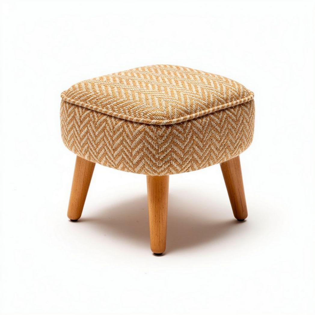 Pouf en tissu marron avec pieds en bois dimensions 30 x 30 x 20cm
