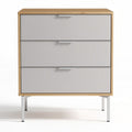 Commode en bois avec trois tiroirs gris et pieds en métal 80 x 40 x 75cm