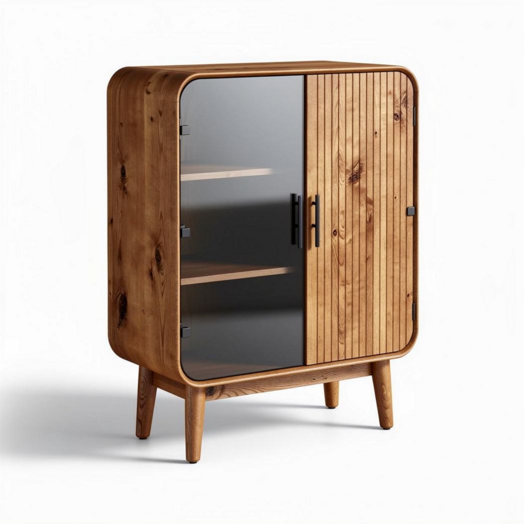 Buffet en bois de pin avec portes en verre 90 x 40 x 120cm