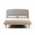 Lit moderne en tissu beige avec tête de lit rembourrée 200 x 160 x 100cm