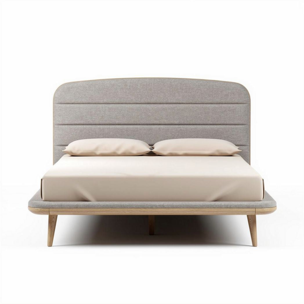 Lit moderne en tissu beige avec tête de lit rembourrée 200 x 160 x 100cm