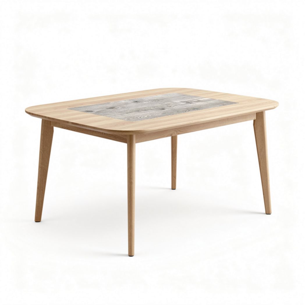 Table en bois avec plateau en verre 100 x 60 x 75 cm finition naturelle