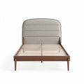 Lit en bois avec tête de lit rembourrée en tissu beige 200 x 160 x 100cm