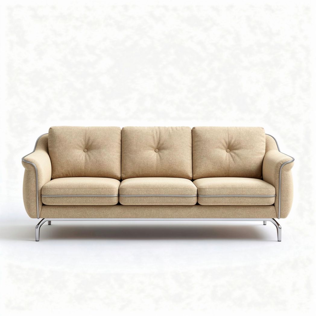 Canapé trois places en tissu beige avec structure en métal 200 x 90 x 85cm