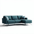 Canapé d'angle en tissu bleu canard 240 x 90 x 90cm avec coussin décoratif