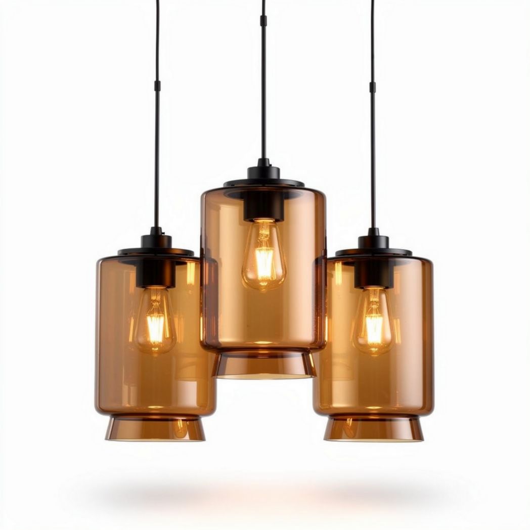 Suspension en verre marron avec trois ampoules pour une utilisation décorative