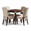 Table carrée en bois avec quatre chaises en tissu beige dimensions 120 x 120 x 75cm