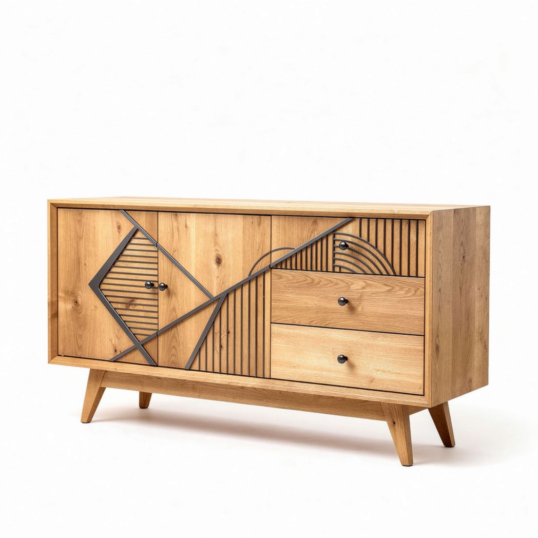 Buffet en bois naturel avec motifs géométriques dimensions 120 x 45 x 75cm