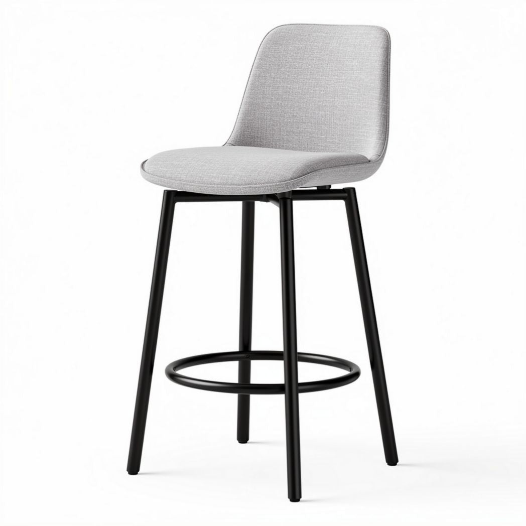 Tabouret de bar en tissu gris avec structure en métal noir hauteur 90 cm