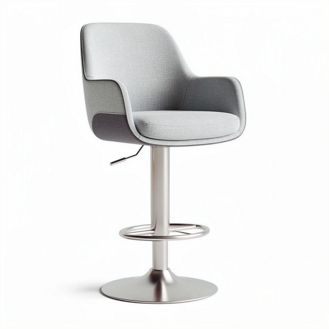 Chaise haute réglable en tissu gris avec base en métal argenté 45 x 45 x 100cm